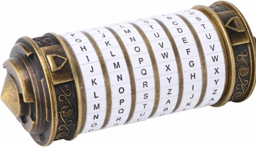 FUNDASTIC Cryptex Puzzle Box - Brass Da Vinci Code Inspired Safe with Hidden Compartment, Unique Valentine's Gift for Him or Her, Creative Escape Room Accessory