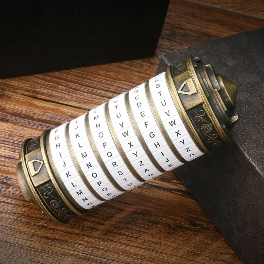 FUNDASTIC Cryptex Puzzle Box - Brass Da Vinci Code Inspired Safe with Hidden Compartment, Unique Valentine's Gift for Him or Her, Creative Escape Room Accessory