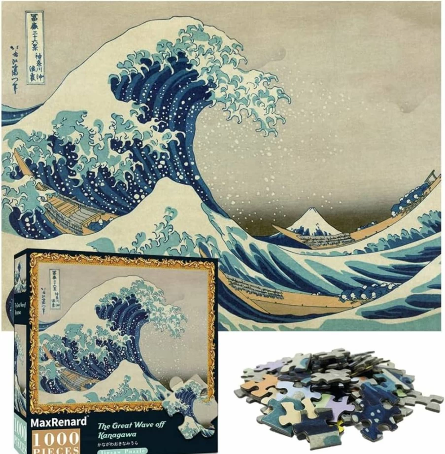 MaxRenard 1000-Piece Jigsaw Puzzle for Adults: The Great Wave Off Kanagawa Fine Art Collection - Challenging Puzzle Game for Home Decor & Relaxation