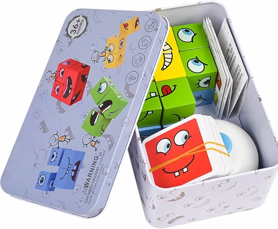 ALaLatois Wooden Montessori Puzzle Cubes - Face Changing Magic Cube, Brain Teaser, STEM Educational Toy for Kids, Logical Thinking Training Game