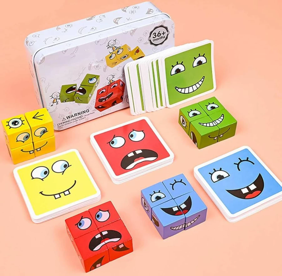 ALaLatois Wooden Montessori Puzzle Cubes - Face Changing Magic Cube, Brain Teaser, STEM Educational Toy for Kids, Logical Thinking Training Game