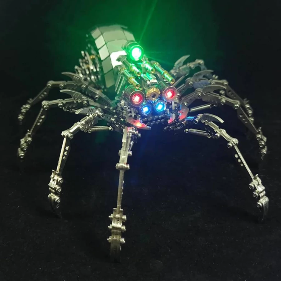 KonHaovF 3D Metal Spider Puzzle Kit with LED Light - DIY Adult Metal Model Building Toy, STEM Desktop Decor for Teens & Adults