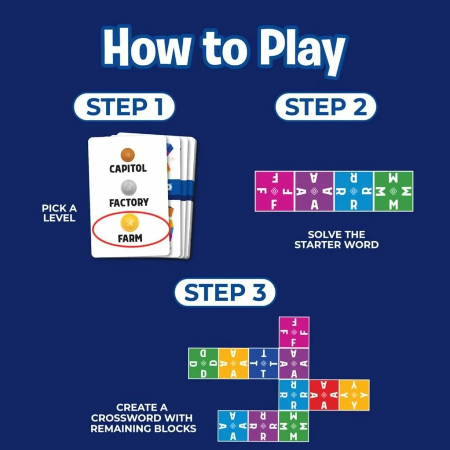 The Uzzle Crossword Puzzle Game - Family Board Game for Kids & Adults, Fun Word Challenge for 2-4 Players, Ages 8+
