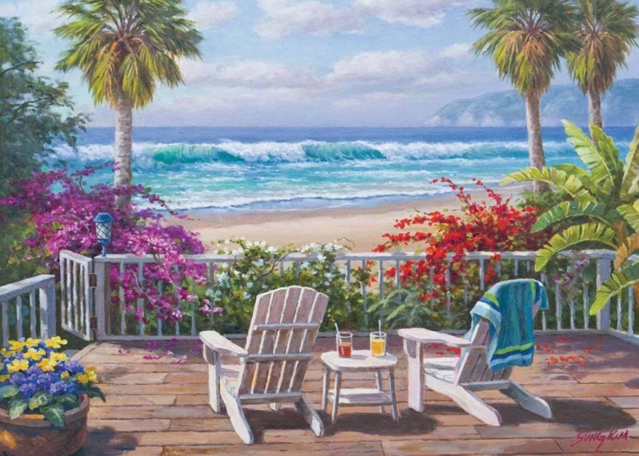 Sung Kim Art 1000-Piece Jigsaw Puzzle for Adults - Coastal Cottage Landscape Puzzle, Premium Art Puzzle for Home Decor