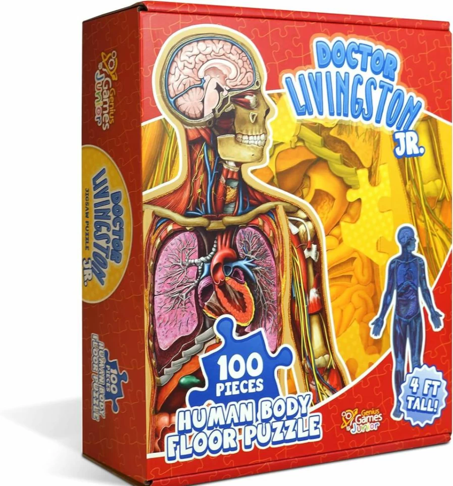 Genius Games Dr Livingston Jr's Human Anatomy Puzzle - 100-Piece Medically Accurate Educational Floor Jigsaw for Kids Ages 4-10, STEM Learning Toy for Toddlers & Children