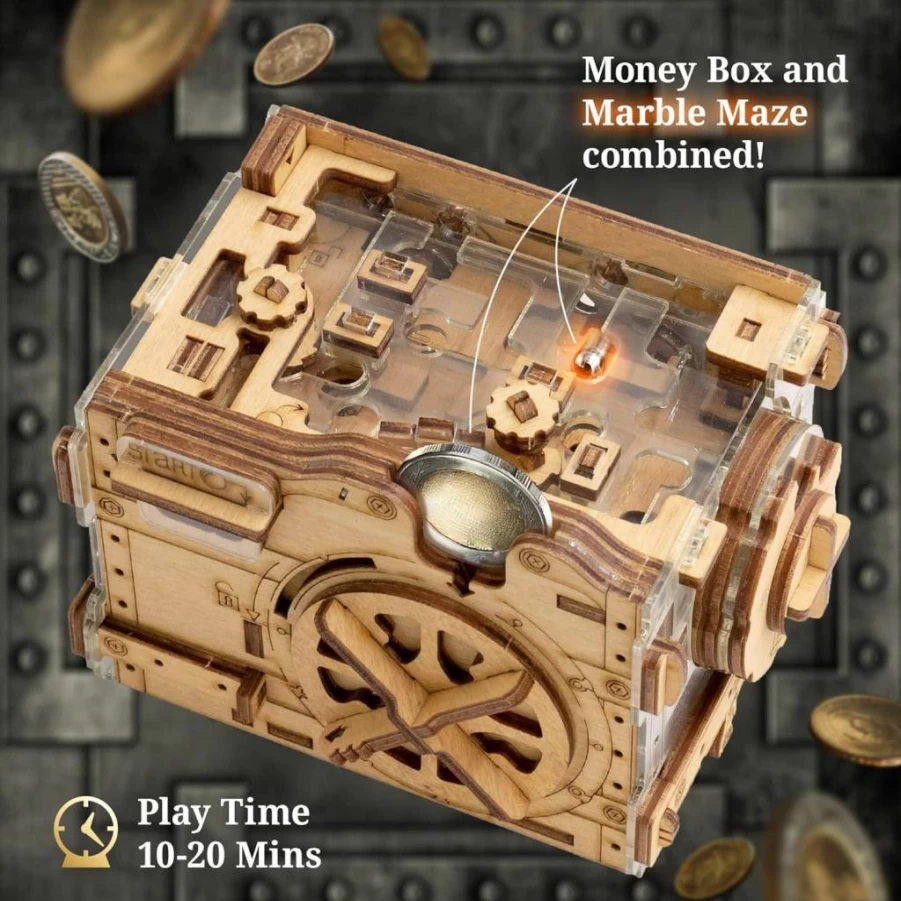 iDventure A-Maze-Ing Safe: 3D Marble Run Money Puzzle Box - Brain Teaser Escape Room Game for Adults - Unique Birthday Gift Gadget for Men & Women - Treasure Box Challenge