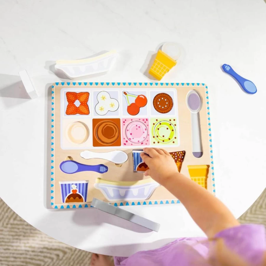Melissa & Doug Wooden Magnetic Ice Cream Play Set - 16 Piece Pretend Play Food Toy with Scooper for Kids Ages 2+ (Boys & Girls)