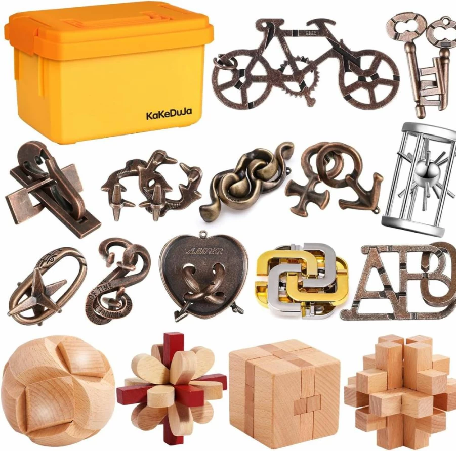 KaKeDuJa 12-Piece Metal Brain Teaser Puzzle Set for Adults & Teens - Logic Lock Puzzles, IQ Challenge Gifts for Kids, Family & Friends