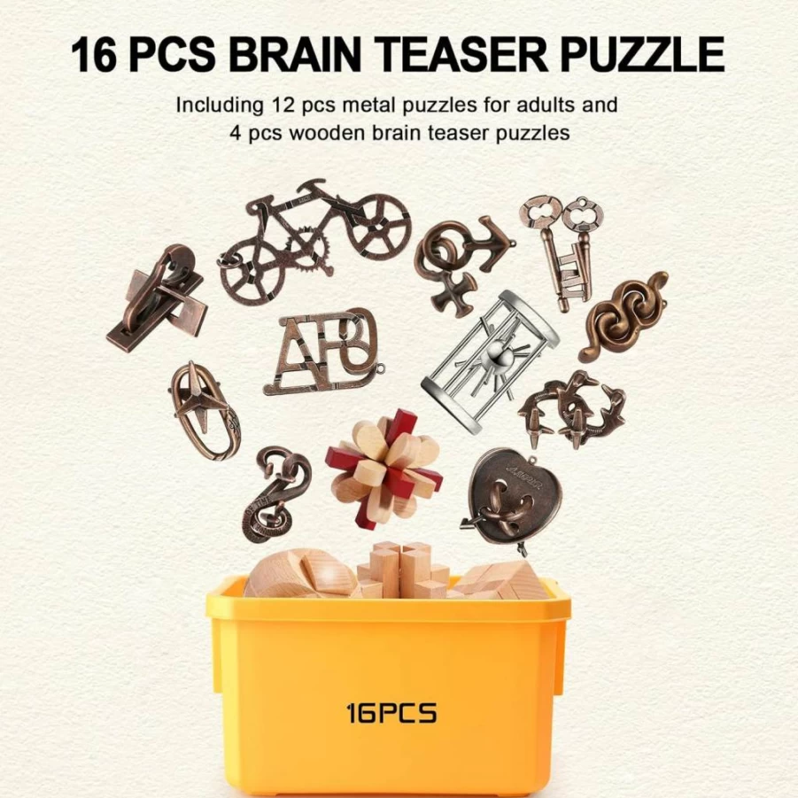 KaKeDuJa 12-Piece Metal Brain Teaser Puzzle Set for Adults & Teens - Logic Lock Puzzles, IQ Challenge Gifts for Kids, Family & Friends