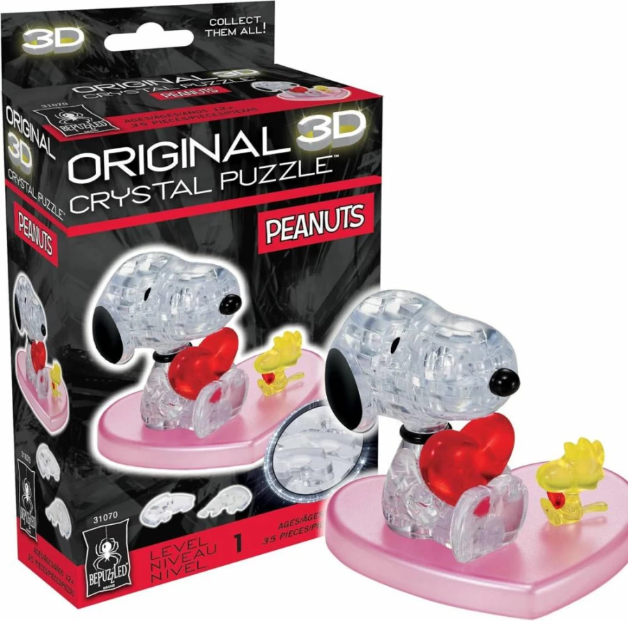 Bepuzzled 3D Crystal Puzzle - Peanuts Snoopy Heart Jigsaw for Teens & Adults, Ages 12+