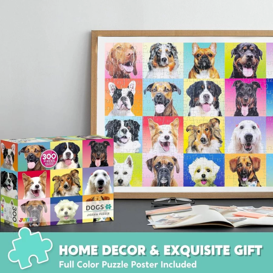 JOYIN 300-Piece Multicolor Puppy Jigsaw Puzzle for Kids, Adults, and Teens - 29"x21" Fun Educational Puzzle, Unique Home Decor and Gift Idea