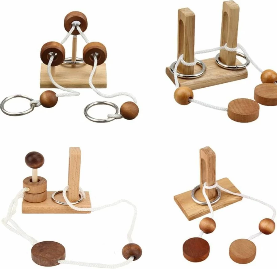 LFLQ Wooden Puzzle Game - Luban Lock Brain Teaser Toy for Adults & Kids, Challenging Threading Rope Loop Logic Game for All Ages