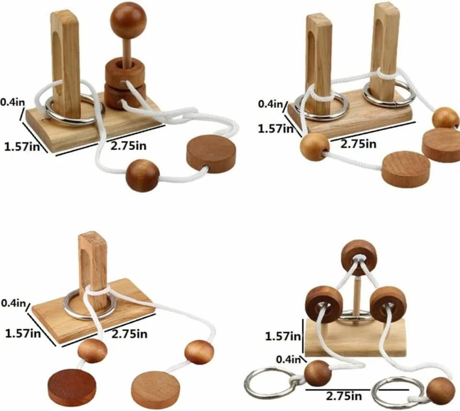 LFLQ Wooden Puzzle Game - Luban Lock Brain Teaser Toy for Adults & Kids, Challenging Threading Rope Loop Logic Game for All Ages