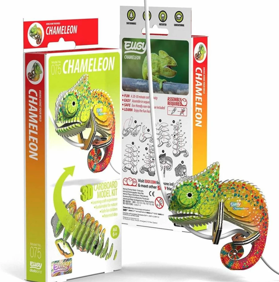 EUGY Chameleon 3D Puzzle - 31 Piece Eco-Friendly Educational STEM Toy for Kids Ages 6+, Fun Animal Building Kit for Boys & Girls