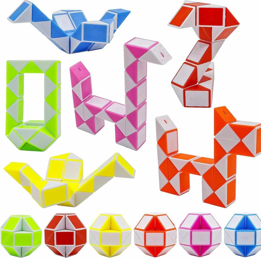 LENDOD 12 Pack Mini Fidget Snake Cubes - 24 Blocks Magic Twist Puzzle Toys for Kids, Party Bag Fillers, Stress Relief Sensory Toys, Bulk Party Supplies