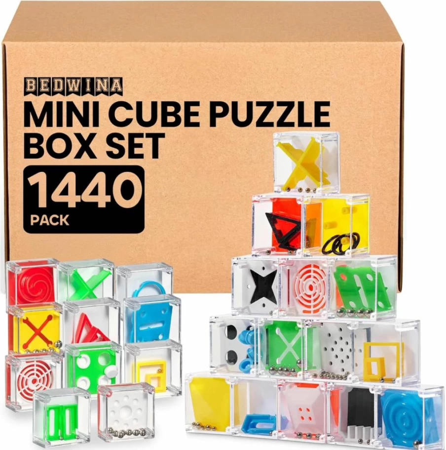 Bedwina Mini Cube Puzzle Box Set - 24 Pack 3D Brain Teaser Maze Ball Toys for Kids, Teens & Adults, 1.5 Inch IQ Party Favors, Bulk Educational Games for All Ages