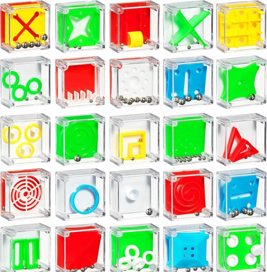 Bedwina Mini Cube Puzzle Box Set - 24 Pack 3D Brain Teaser Maze Ball Toys for Kids, Teens & Adults, 1.5 Inch IQ Party Favors, Bulk Educational Games for All Ages