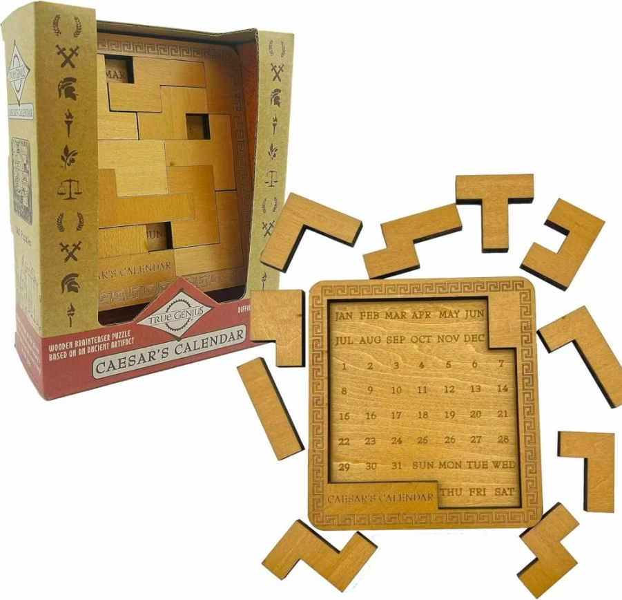 Project Genius Caesar's Calendar Wooden Puzzle - 365-Day Brain Teaser Challenge, Roman Artifact Inspired Office Desk Calendar, Gift for Adults & Kids 8+