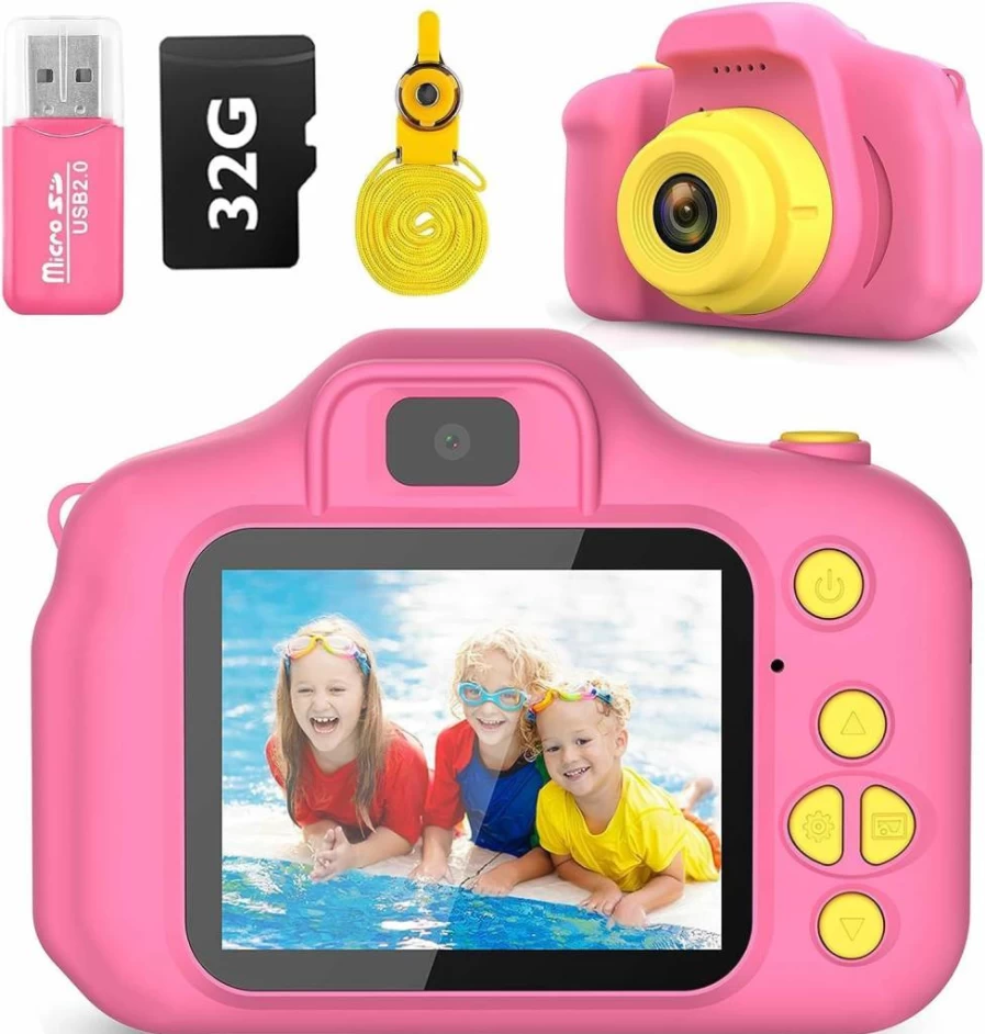 Desuccus Kids Digital Camera with 32GB SD Card - HD Video Camera Toy for Boys & Girls Ages 3-9, 5 Puzzle Games, Christmas & Birthday Gift (Blue)