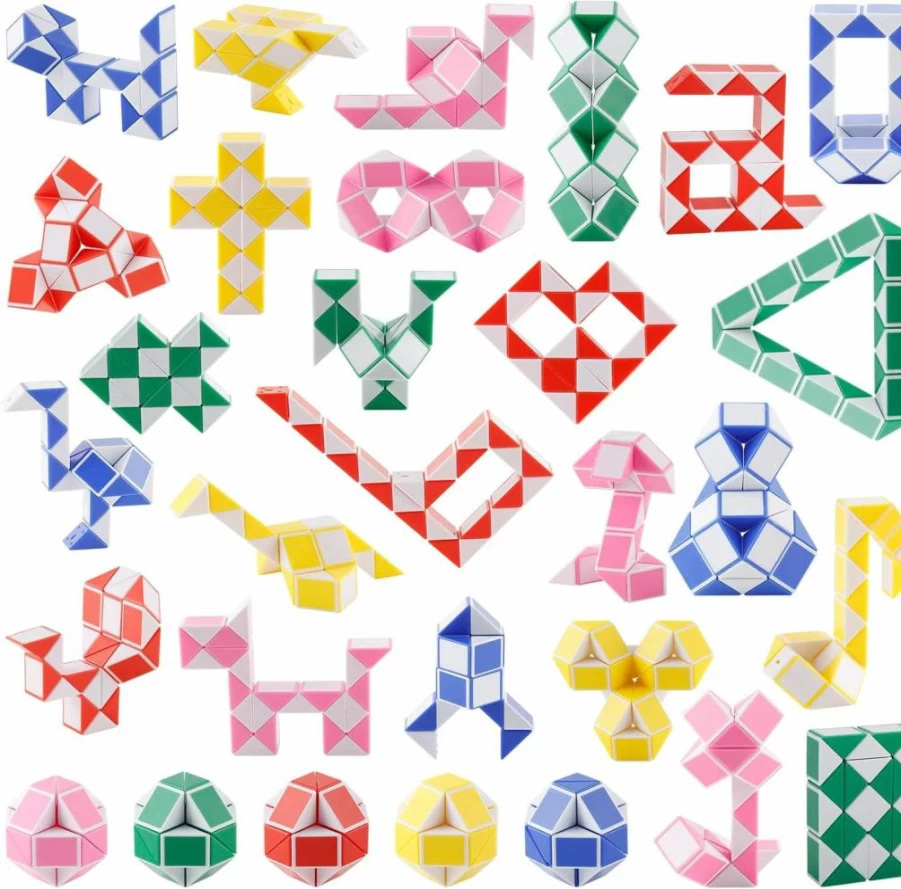 Ganowo 30 Pack Rainbow Fidget Snake Cube Puzzle Toys for Kids - Bulk Party Favors, Stocking Stuffers, Birthday Goodie Bag Fillers for Teens and Children