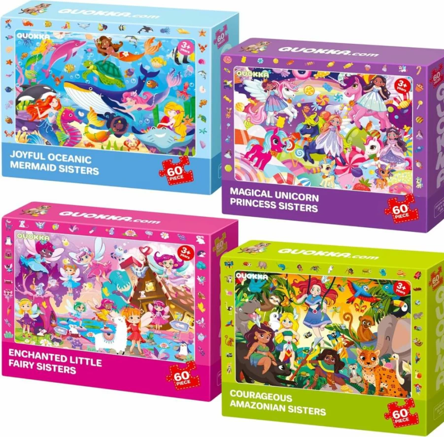 QUOKKA 4-Pack Kids Puzzles Ages 4-10 - Animal & Dinosaur Jigsaw Set with Search & Find Game - Educational Learning Toys for Boys & Girls