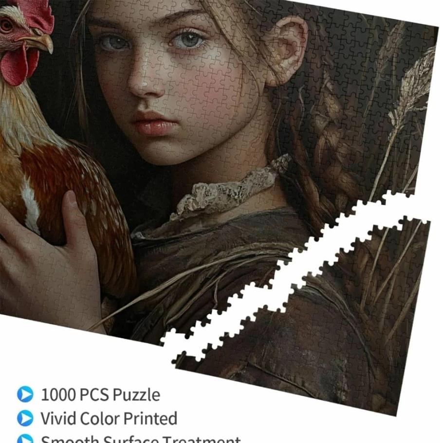 TlevadArt 1000-Piece Wooden Jigsaw Puzzle for Adults - Fun Educational Challenge Featuring Girl Holding Rooster, Creative Art Puzzle