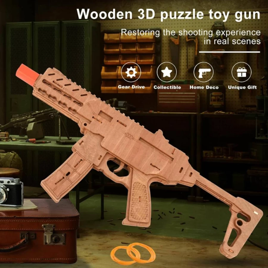 RACHAL 3D Wooden Puzzle for Adults - DIY Rubber Band Gun Building Kit, Creative Model Crafts for Men & Women, Cool Assembly Toy Gift (M97)