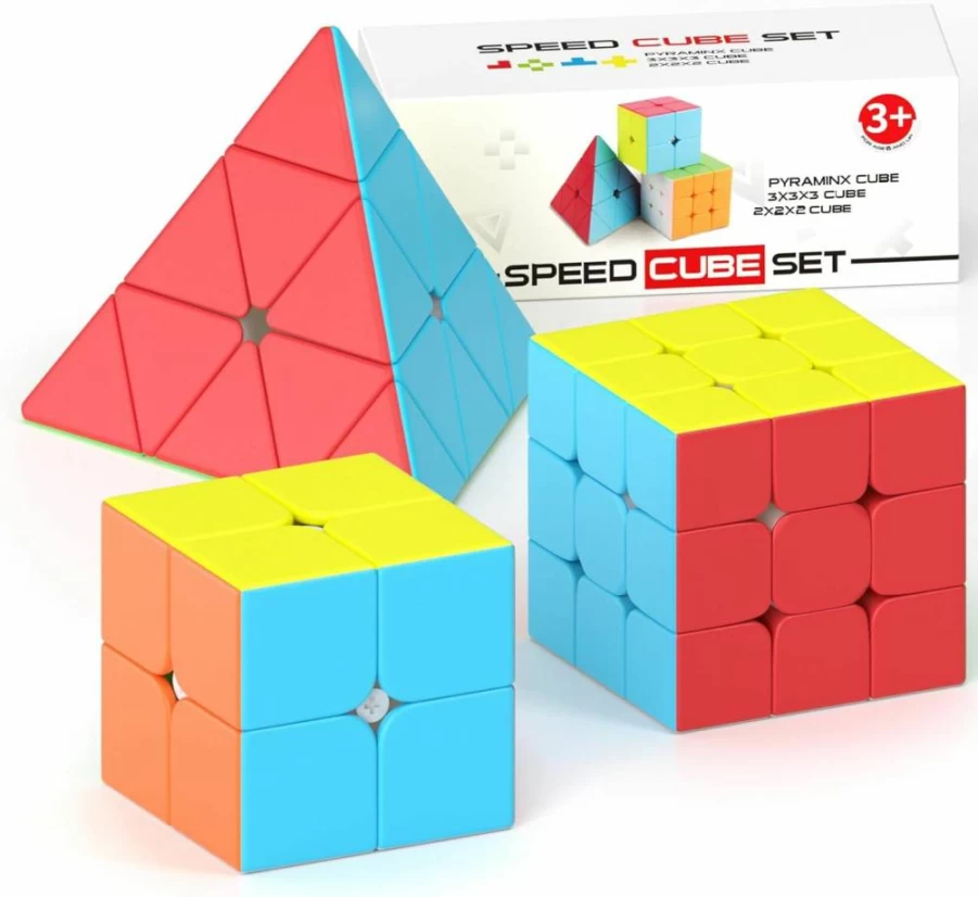 Vdealen Speed Cube Set - 2x2, 3x3, and Pyramid Stickerless Magic Cubes Bundle for Kids, Teens, Adults - Perfect Puzzle Toys for Birthday, Christmas, Stocking Stuffers Gifts