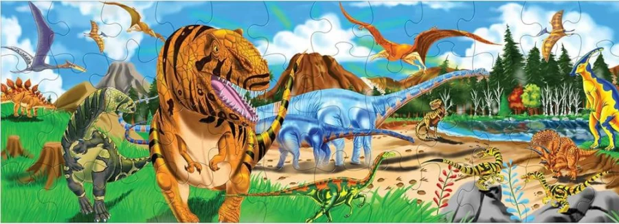 Melissa & Doug Land of Dinosaurs 48-Piece Floor Puzzle for Kids - 4 ft Long Dino Jigsaw, FSC Certified, Educational Toys for Children Ages 3+