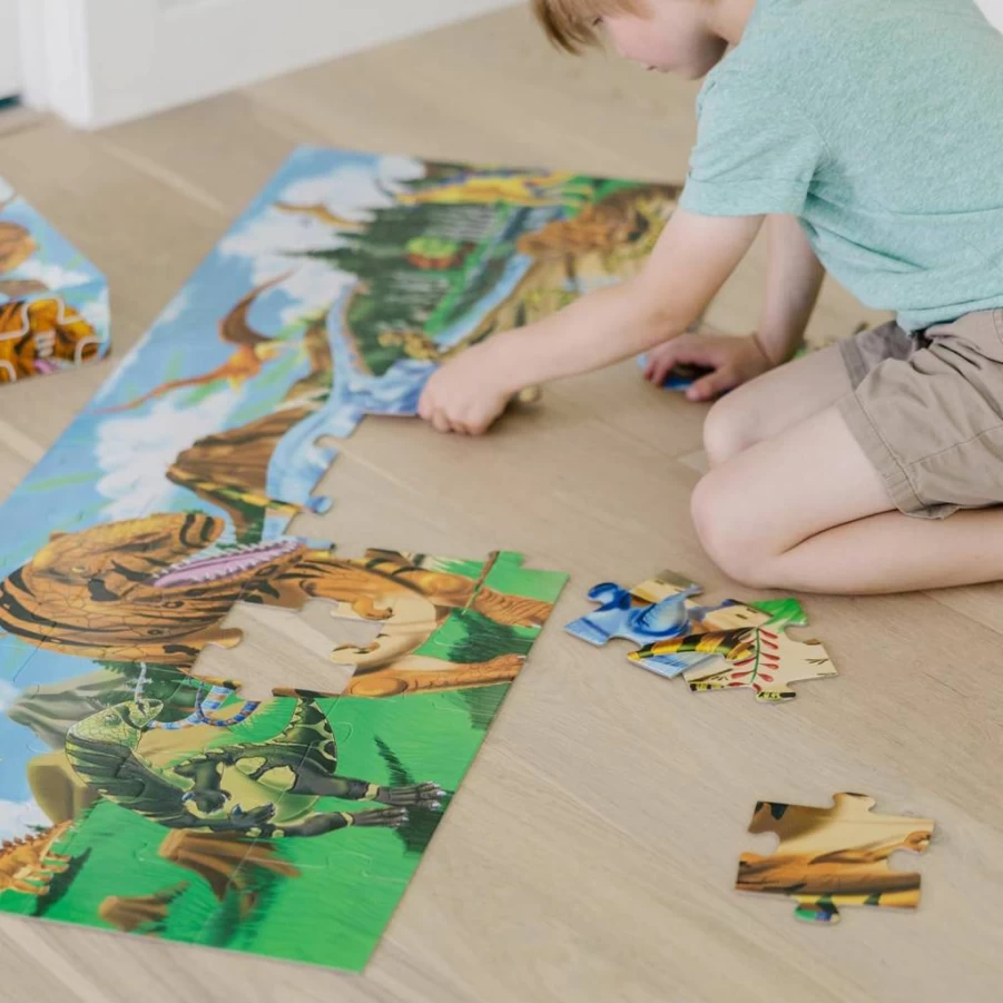 Melissa & Doug Land of Dinosaurs 48-Piece Floor Puzzle for Kids - 4 ft Long Dino Jigsaw, FSC Certified, Educational Toys for Children Ages 3+