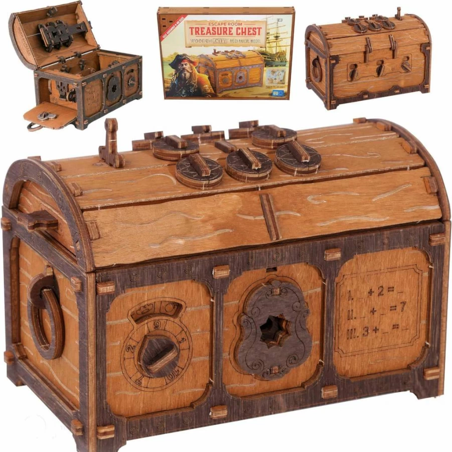 WOODEN.CITY Pirate Treasure Chest Escape Room Puzzle Box - 3D Wooden Mechanical Brain Teaser for Adults - Challenging Clue Box & DIY Puzzle Kit