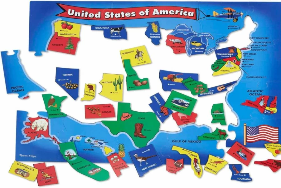 Melissa & Doug USA Map Floor Puzzle - 51 Piece Large Educational Jigsaw for Kids (2x3 Feet) - FSC Certified Learning Toy