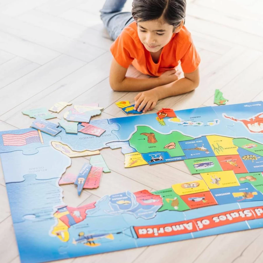 Melissa & Doug USA Map Floor Puzzle - 51 Piece Large Educational Jigsaw for Kids (2x3 Feet) - FSC Certified Learning Toy