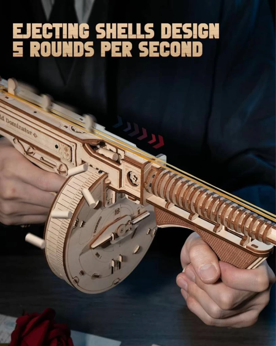 ROKR 3D Wooden Puzzle Tommy Gun Model Kit for Adults - DIY Rubber Band Toy Building Set - Creative Christmas Gift for Men & Women