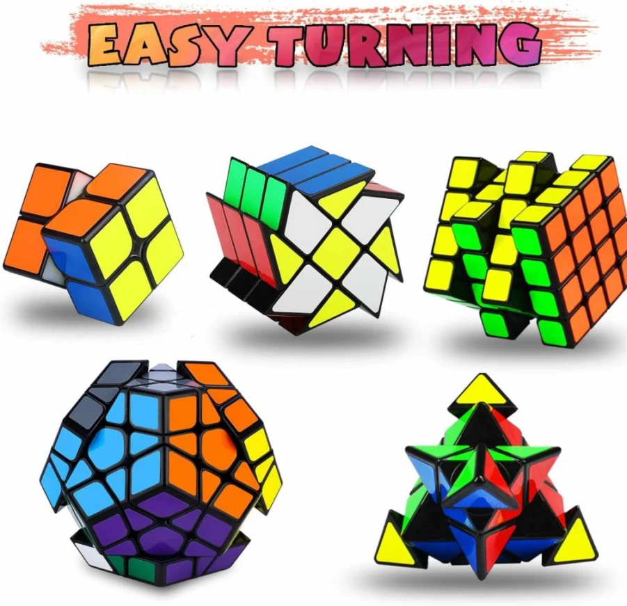 Coolzon Speed Cube Set - 2x2, 4x4, Pyraminx, Megaminx, Magic Cube Puzzle Bundle for Kids & Adults - 5-Pack Premium Brain Teaser Gift Collection