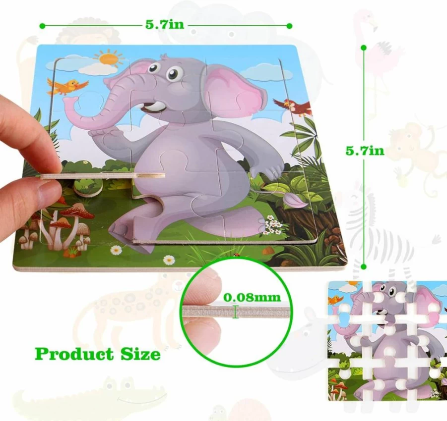 NASHRIO Wooden Animal Jigsaw Puzzles for Kids Ages 2-5 - 6 Pack Educational Toddler Toys with 9-Piece Preschool Learning Games for Boys & Girls