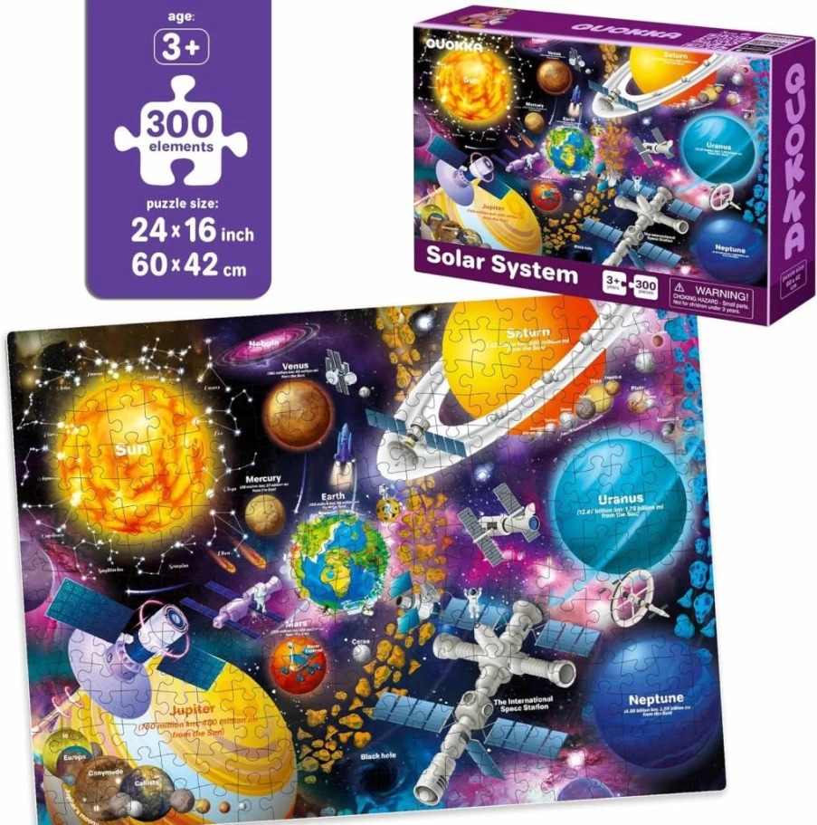 QUOKKA 3-in-1 Educational Puzzles for Kids Ages 3-8 - 100-Piece US Map, World & Space Learning Toys for Toddlers & Children - Boys & Girls Preschool Puzzle Games (3 Puzzle Set)
