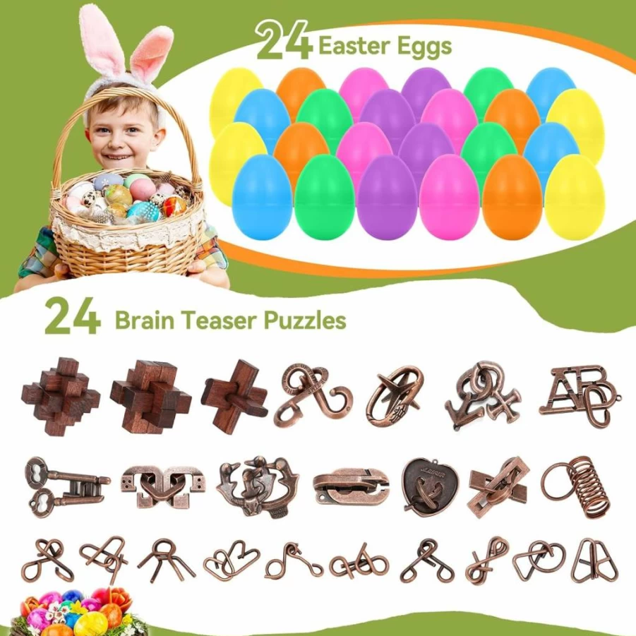 24 Pcs Mytothfy Metal & Wooden Brain Teaser Puzzles for Adults & Teens - 3D Interlocking IQ Logic Games, Educational Puzzle Toys for Critical Thinking