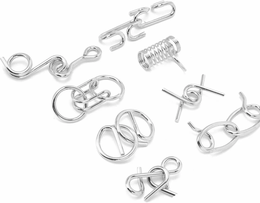 ACOGEDO 8Pcs Stainless Steel Brain Teaser Puzzles - Interlocking Lock Links for Adults, Stress Relief & Cognitive Training, IQ Challenge Toy Gift
