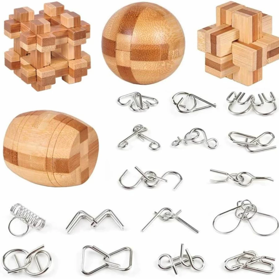 Buootooy 3D Wooden Puzzle Brain Teaser - 20Pcs Magic Ball Interlock Game, IQ Test Toy for Adults, Unlock Challenge Logic Puzzle