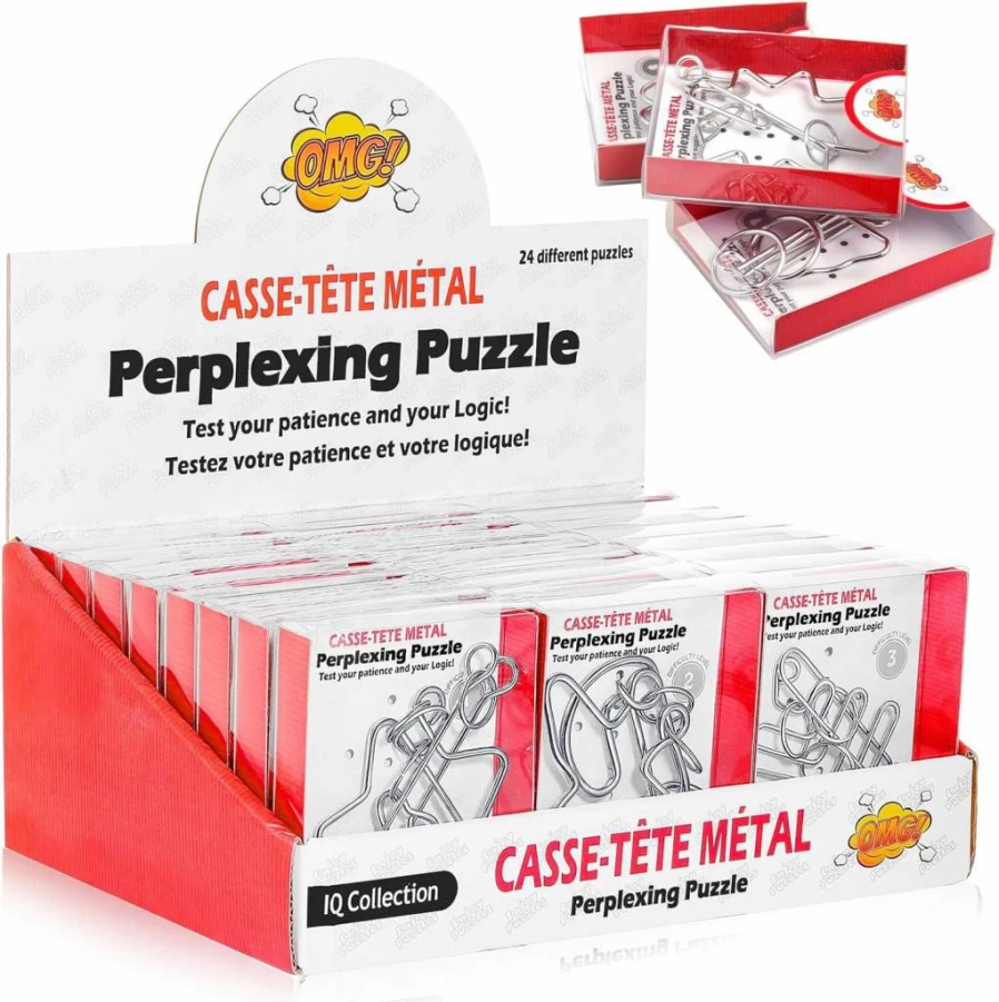 Yilloog 24-Piece Colored Metal IQ Wire Puzzle Set with Paper Box - Brain Teaser Games for Adults & Teens, Valentine's Easter Party Favors, Educational STEM Toys for Group Challenges