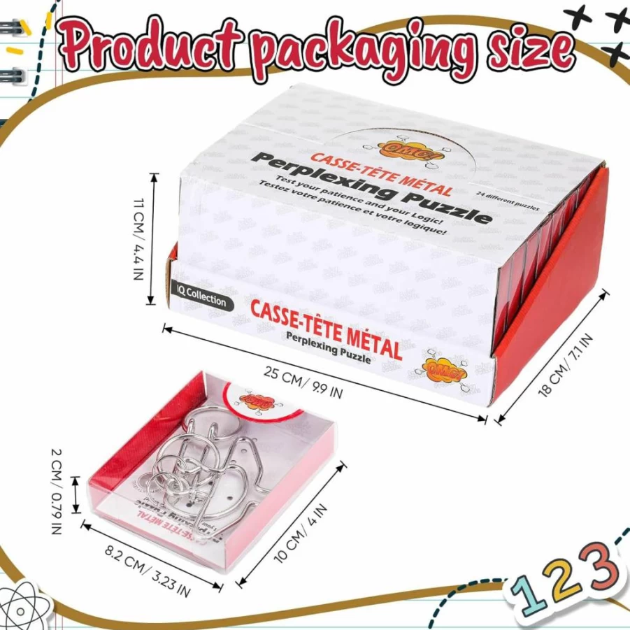Yilloog 24-Piece Colored Metal IQ Wire Puzzle Set with Paper Box - Brain Teaser Games for Adults & Teens, Valentine's Easter Party Favors, Educational STEM Toys for Group Challenges