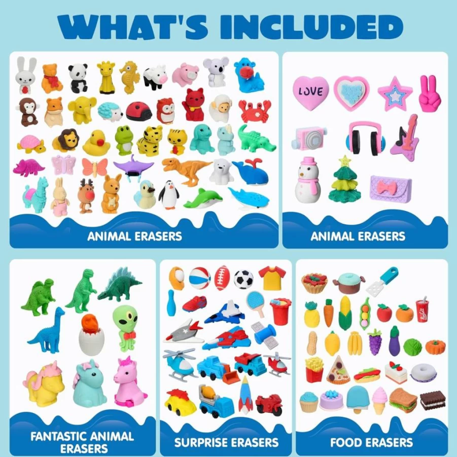 JOYIN 36Pcs Animal Pencil Erasers Bulk for Kids, Classroom Rewards, School Supplies, Party Favors, Treasure Box Toys, and Gifts