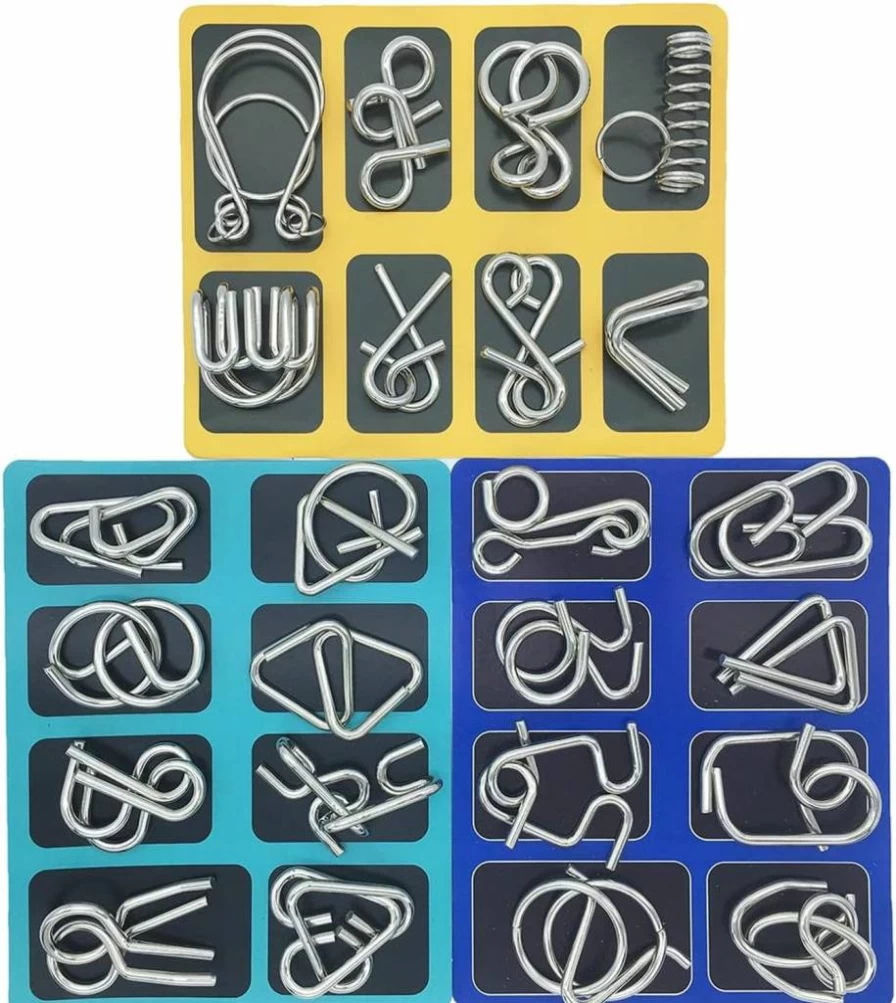 Kvvdi 24-Piece Metal Puzzle Set for Adults – Brain Teaser Games, Bent Nail Challenges, Cognitive Toys for Dementia Patients