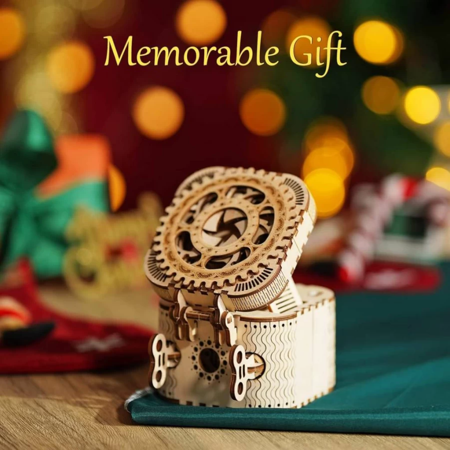 ROKR 3D Wooden Mechanical Treasure Box Puzzle - DIY Brain Teaser Kit for Adults & Teens 14+, Laser-Cut Model Building Set