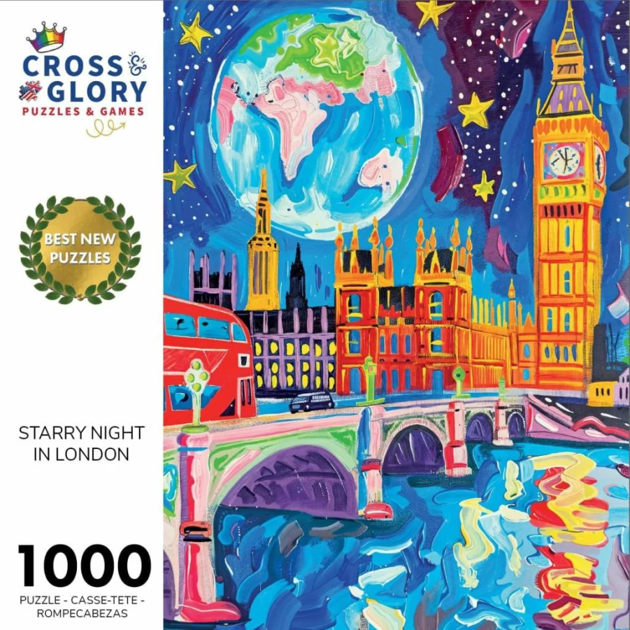 Cross & Glory 1000 Piece Jigsaw Puzzle - Vibrant Vistas of Lisbon Folk Art, Bright Colorful Adult Puzzle, Family Friendly Board Game