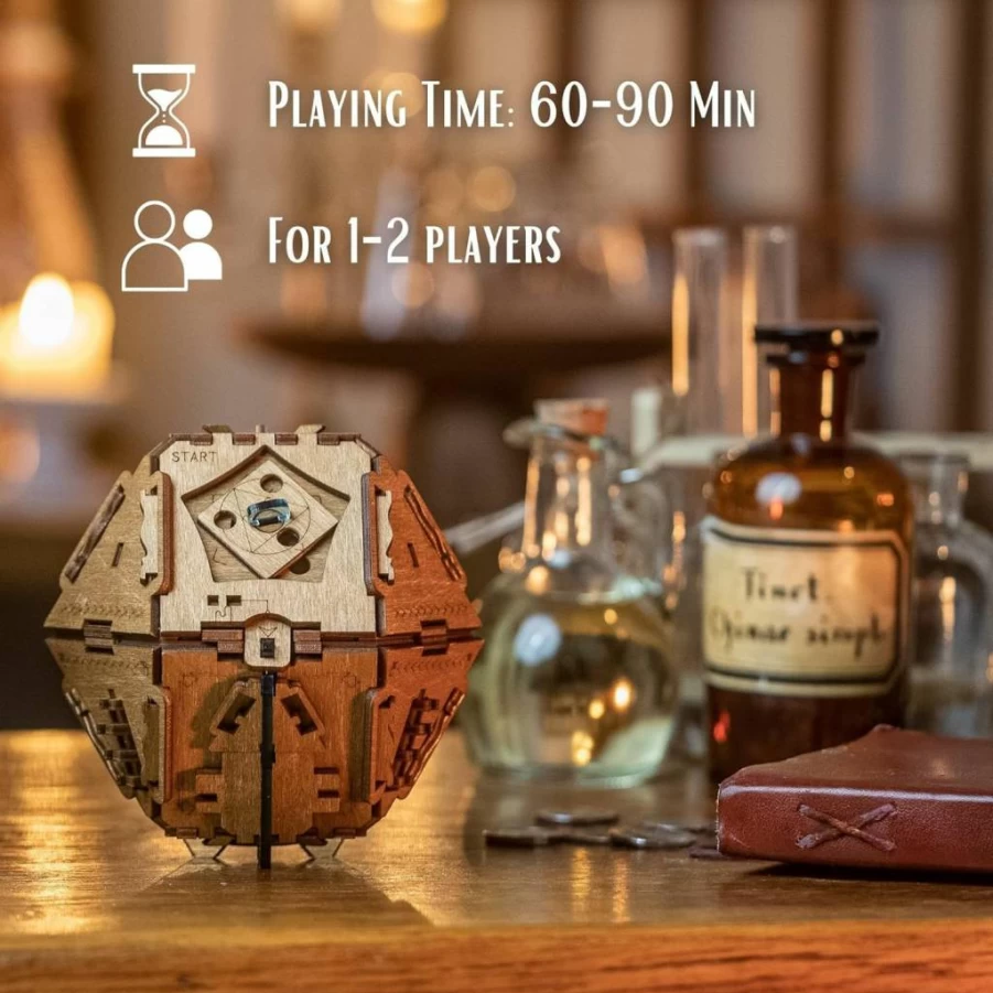 PUZZLE POTATO Philosopher's Stone 3D Wooden Puzzle Box - Brain Teaser for Adults, Treasure Chest Cash Gift, Escape Room Metal Puzzle Game