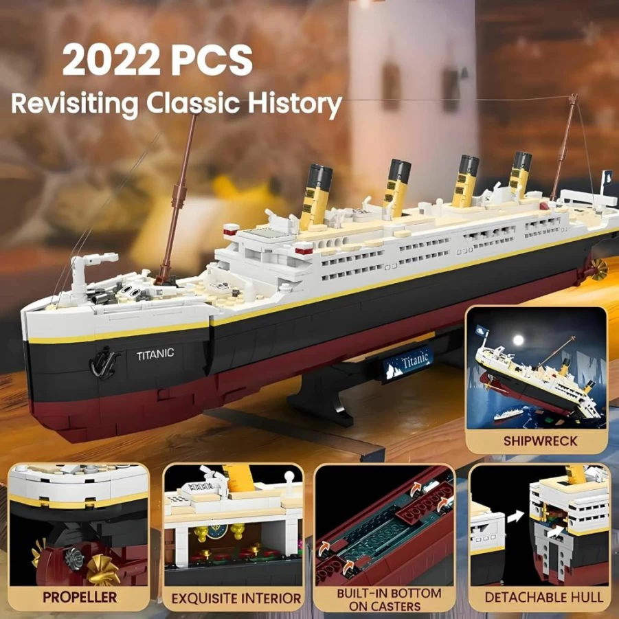 BIDIUTOY Titanic Ship Building Blocks Set - 2022 Piece 3D Model Kit, STEM Educational Toy for Kids & Adults, Collectible Display for Home & Office Decor