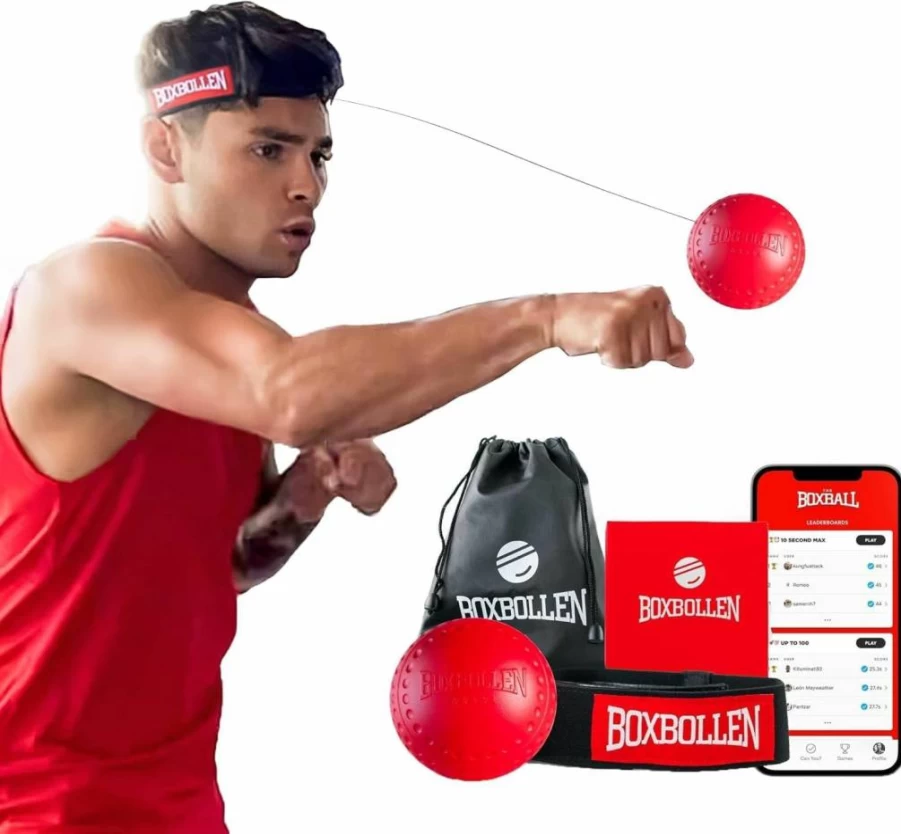 Boxbollen Original MMA Reflex Ball with Adjustable Strap - Interactive App Integration for Boxing Training - Celebrity-Approved Fitness Gear - Perfect Stocking Stuffer (Red)