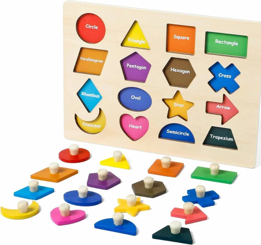 Attmu Wooden ABC Alphabet Puzzle Board for Toddlers 3-5 Years Old, Montessori Preschool Learning Toys with Letter Blocks for Boys & Girls, Educational Shape Matching Game